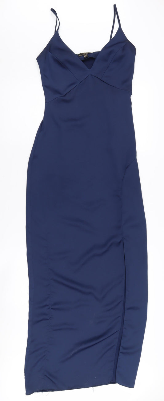 Lipsy Women's Blue Slip Dress Size 6 V-Neck Party