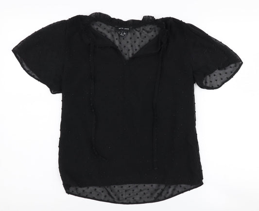 New Look Women's Black Chiffon Blouse UK 6 Short Sleeve