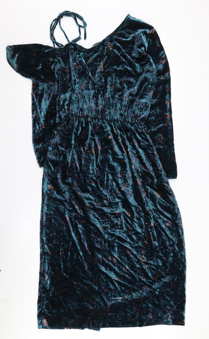 Zara Women’s Green Velvet Dress M Long Sleeve