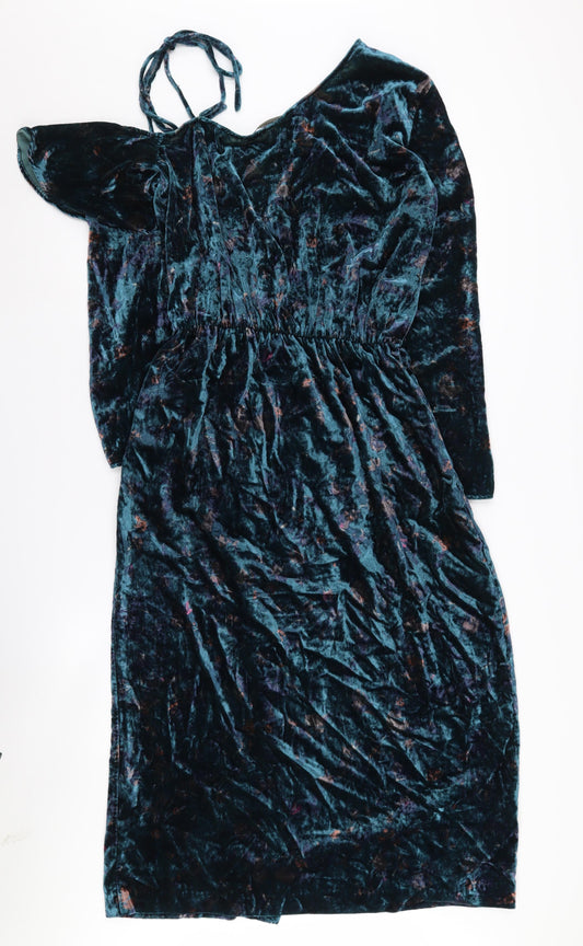 Zara Women’s Green Velvet Dress M Long Sleeve