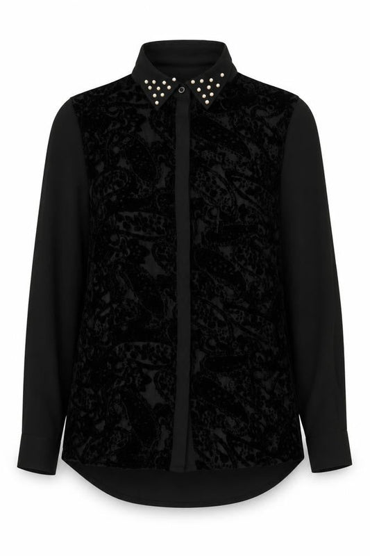 Boohoo Boutique Women’s Black Studded Collar Shirt