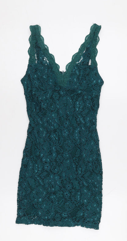 Topshop Women’s Green Lace Dress, Size 6, V-Neck Sleeveless