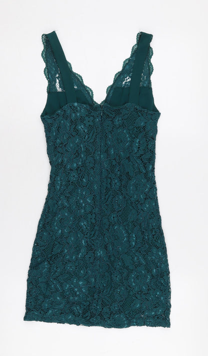 Topshop Women’s Green Lace Dress, Size 6, V-Neck Sleeveless