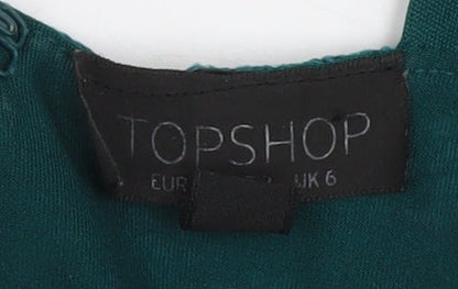 Topshop Women’s Green Lace Dress, Size 6, V-Neck Sleeveless