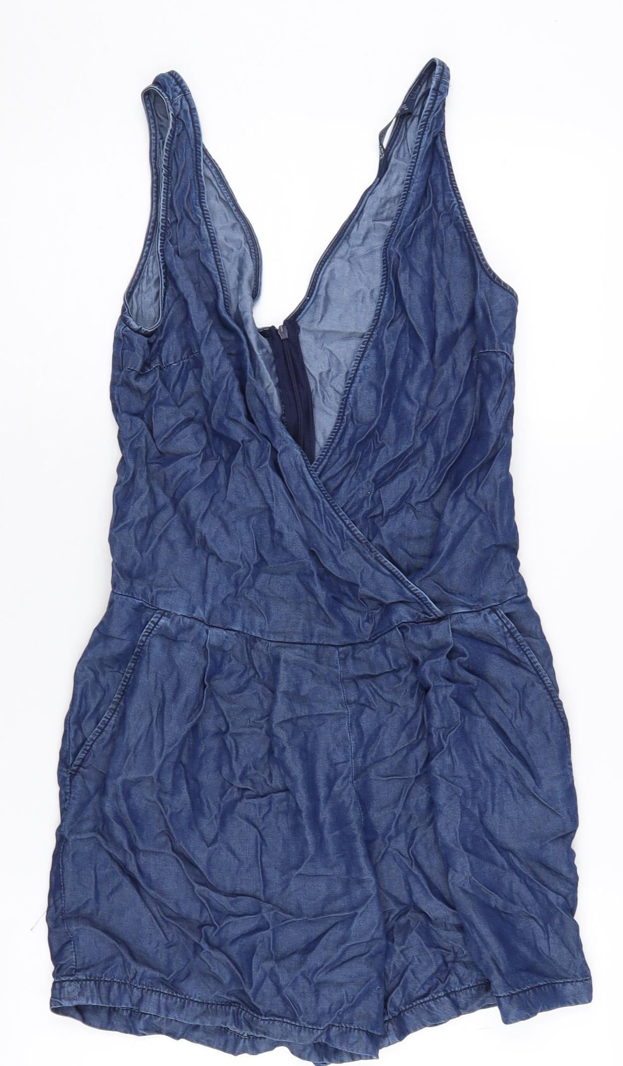 Zara Women's Blue V-Neck Denim Playsuit - XS