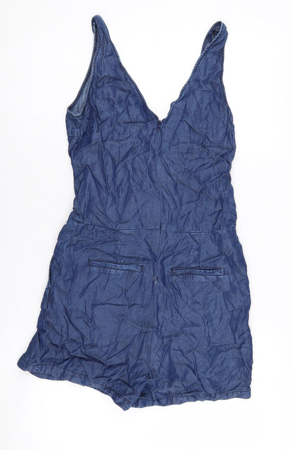 Zara Women's Blue V-Neck Denim Playsuit - XS