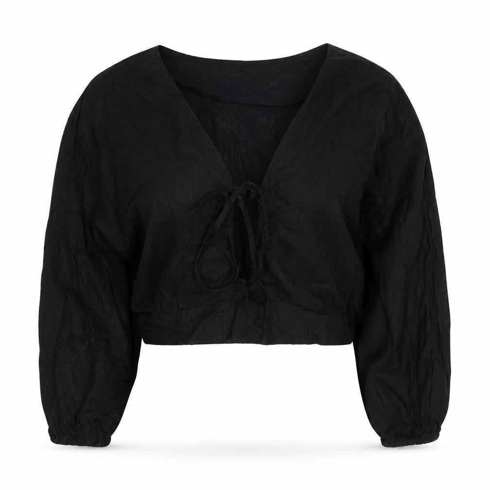 Womens UK Size 12 ASOS DESIGN Black Cropped Blouse