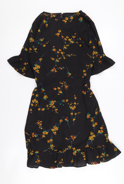 PrettyLittleThing Women's Black Floral Mini Dress - Size 6