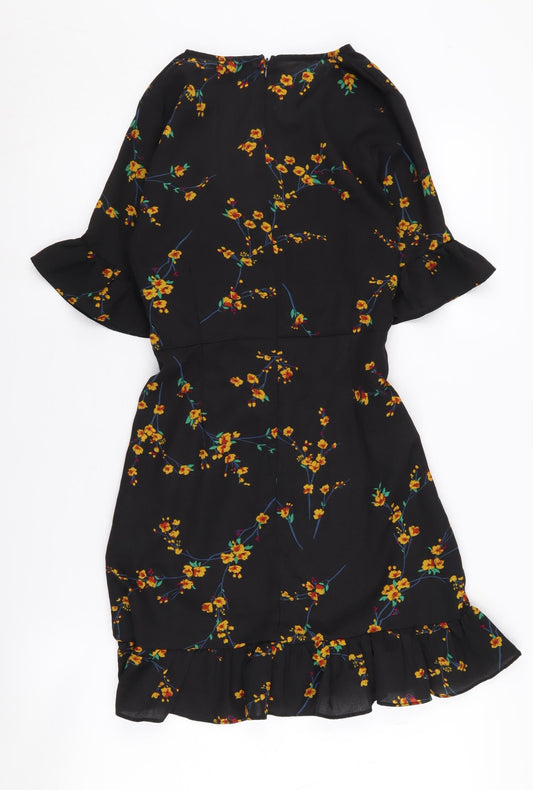 PrettyLittleThing Women's Black Floral Mini Dress - Size 6