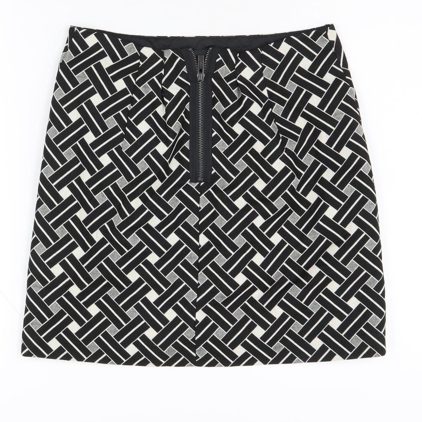 Marks and Spencer Women's Black Geometric Skirt, Size 8