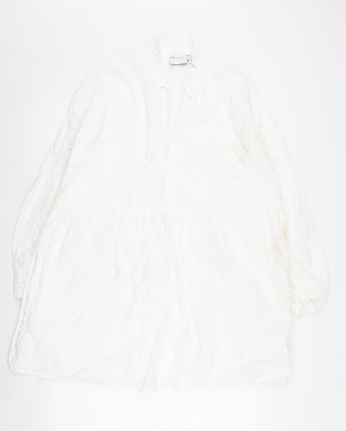 Asos Design Women's White Long Sleeve Dress Cotton