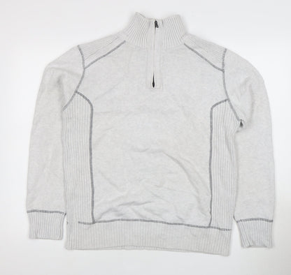 Next Men's Grey Pullover Jumper, M, Half Zip, High Neck