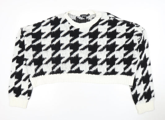 boohoo Unisex Geometric Jumper, Black/White, M