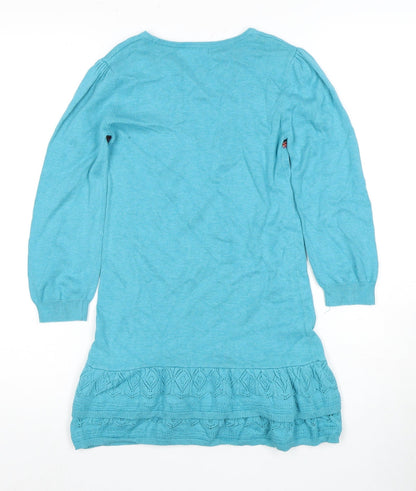 Marks and Spencer Girls Blue Embroidered Knit Dress 6-7 Years