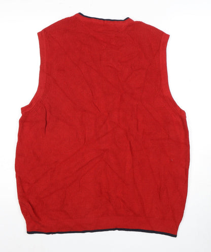 Tommy Hilfiger Men's Red Vest, Size L, Embroidered Cotton Knit