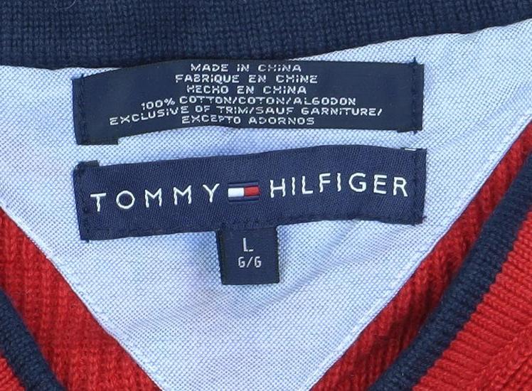 Tommy Hilfiger Men's Red Vest, Size L, Embroidered Cotton Knit