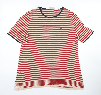 Basler Women's Red Striped Cotton T-Shirt, Size 12