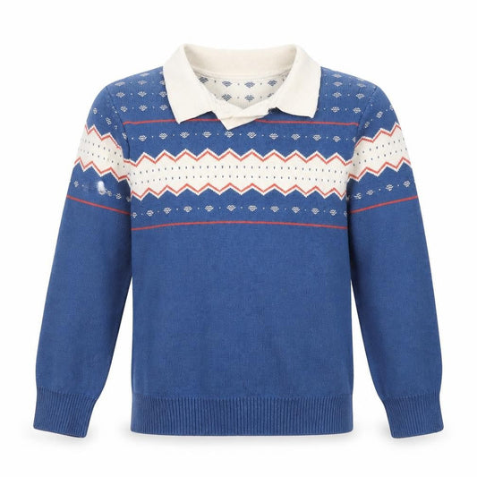 WAPYPY Boys Blue Geometric Collared Pullover Jumper 2XS