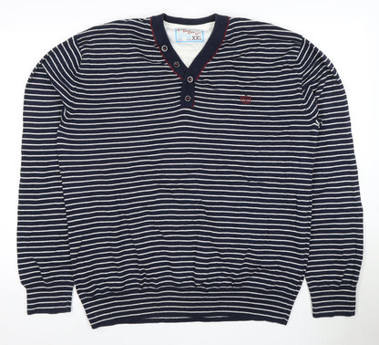Next Men's Blue Striped Henley Jumper 2XL Cotton