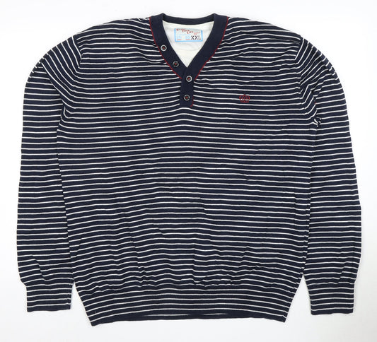 Next Men's Blue Striped Henley Jumper 2XL Cotton