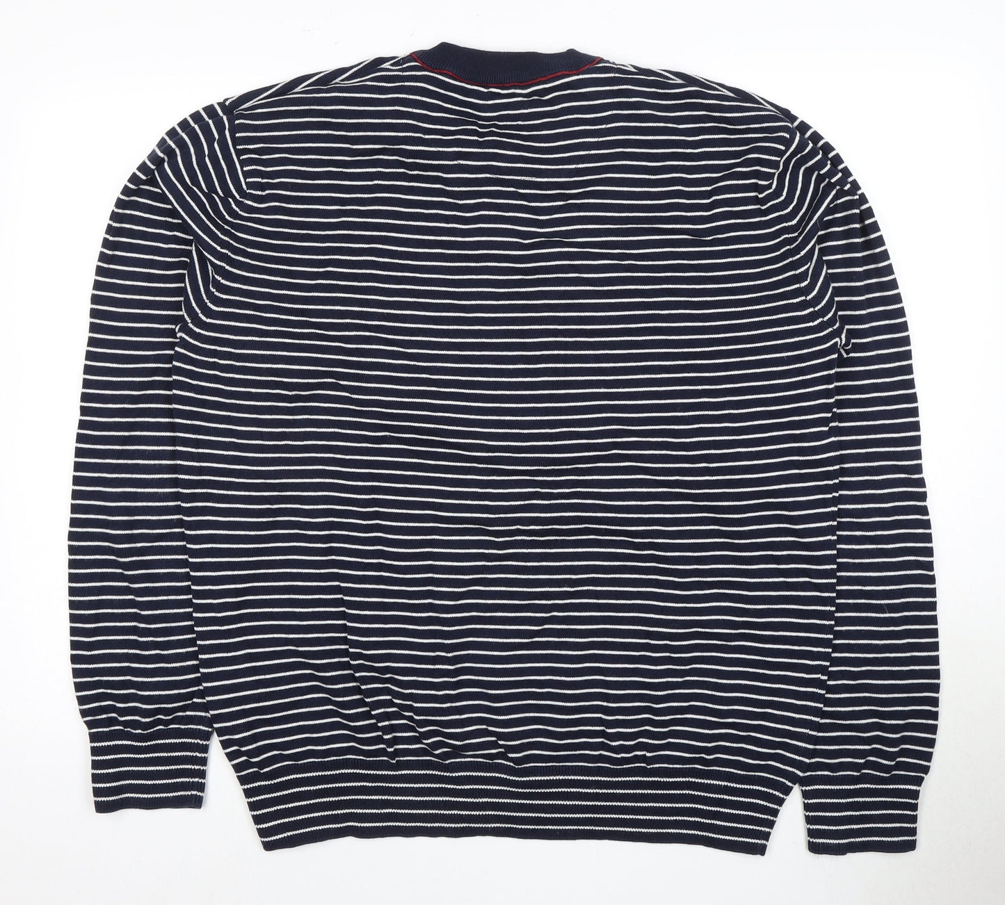 Next Men's Blue Striped Henley Jumper 2XL Cotton