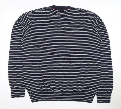 Next Men's Blue Striped Henley Jumper 2XL Cotton