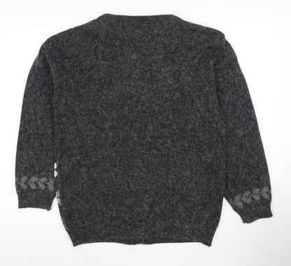 HANNAH Women's Grey Floral Knit Button Cardigan One Size