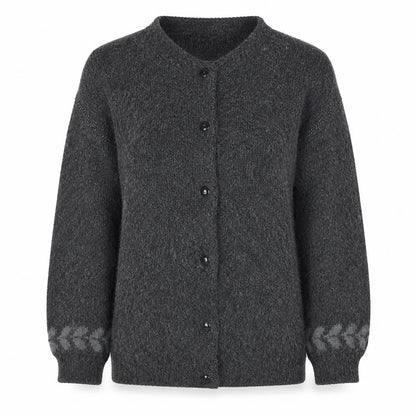 HANNAH Women's Grey Floral Knit Button Cardigan One Size