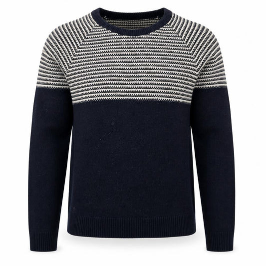 FYI Mens Black Striped Knit Pullover Jumper Medium
