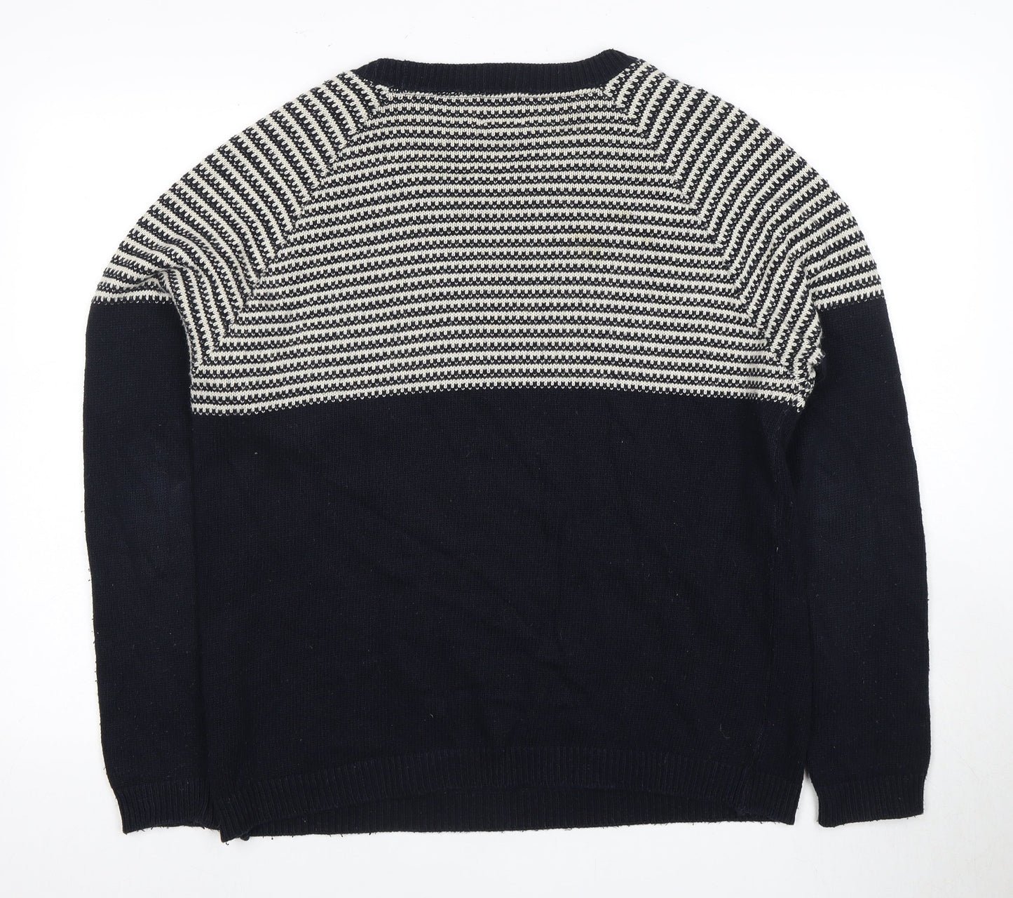 FYI Mens Black Striped Knit Pullover Jumper Medium
