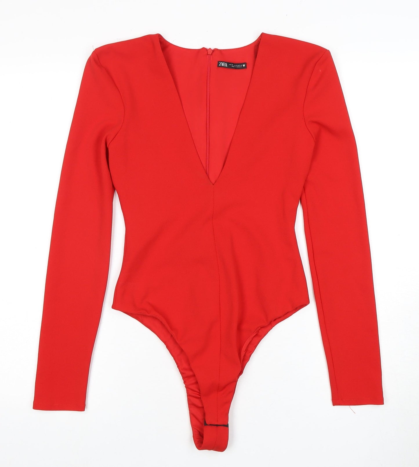 Zara Women's Red Bodysuit Slim Fit Long Sleeve