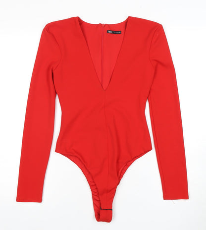 Zara Women's Red Bodysuit Slim Fit Long Sleeve