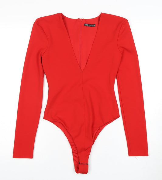 Zara Women's Red Bodysuit Slim Fit Long Sleeve