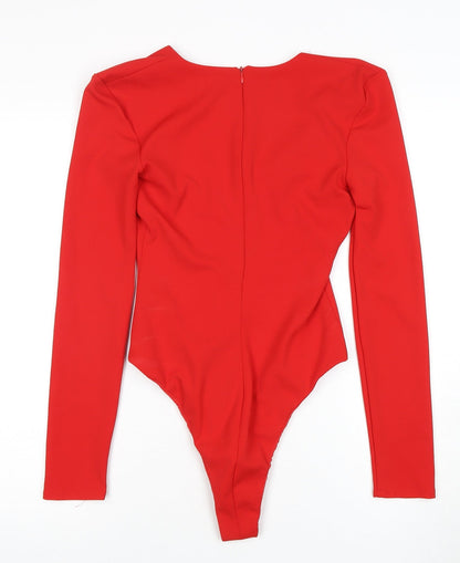 Zara Women's Red Bodysuit Slim Fit Long Sleeve