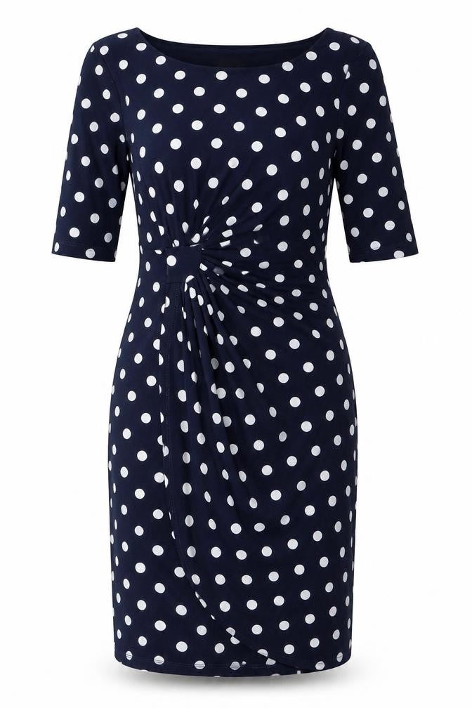 Connected Apparel Women's Blue Polka Dot Sheath Dress Size 8