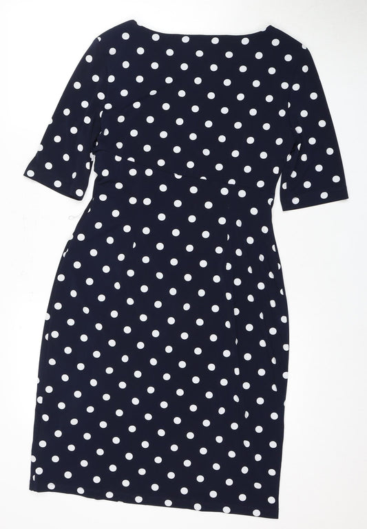 Connected Apparel Women's Blue Polka Dot Sheath Dress Size 8