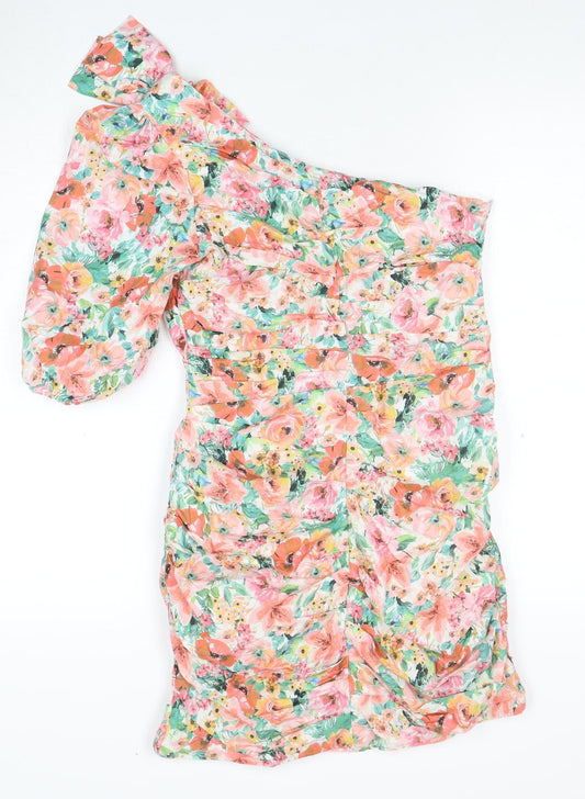Zara Women's Multicoloured Floral One Shoulder Dress