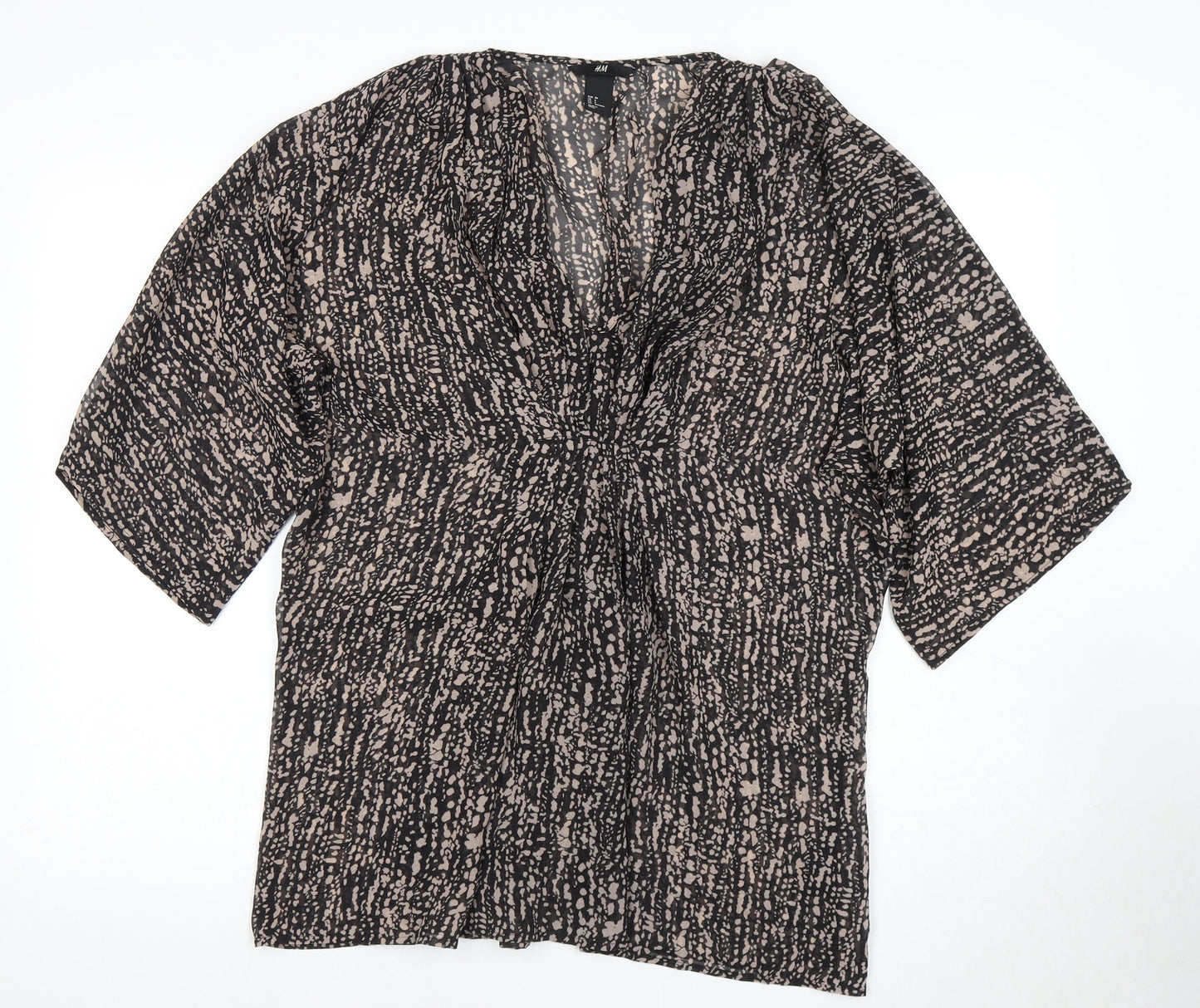 H&M Women's Black & Beige Animal Print Dress, Size 8, Half Sleeve