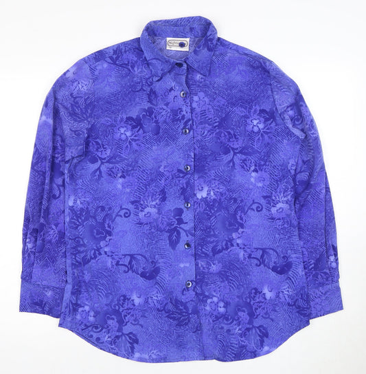Nightingales Women's Floral Purple Button-Up Shirt Size 12