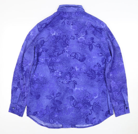 Nightingales Women's Floral Purple Button-Up Shirt Size 12
