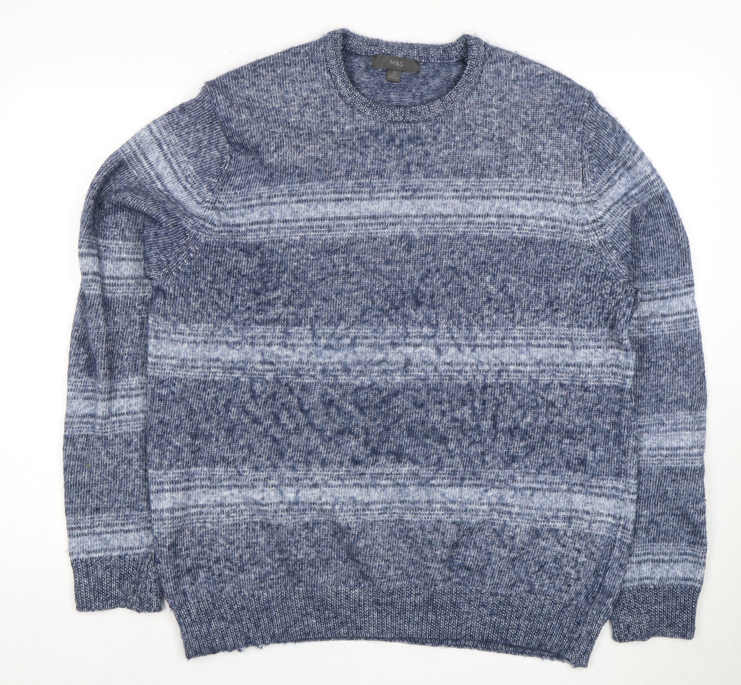 Marks and Spencer Men's XL Blue Striped Pullover Jumper