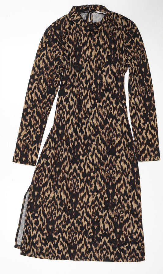 Apricot Women's Black Beige Animal Print Keyhole Dress - Size 12