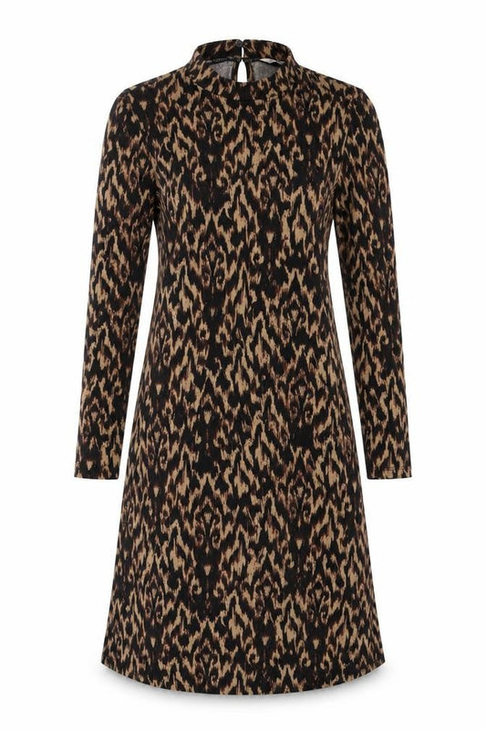Apricot Women's Black Beige Animal Print Keyhole Dress - Size 12