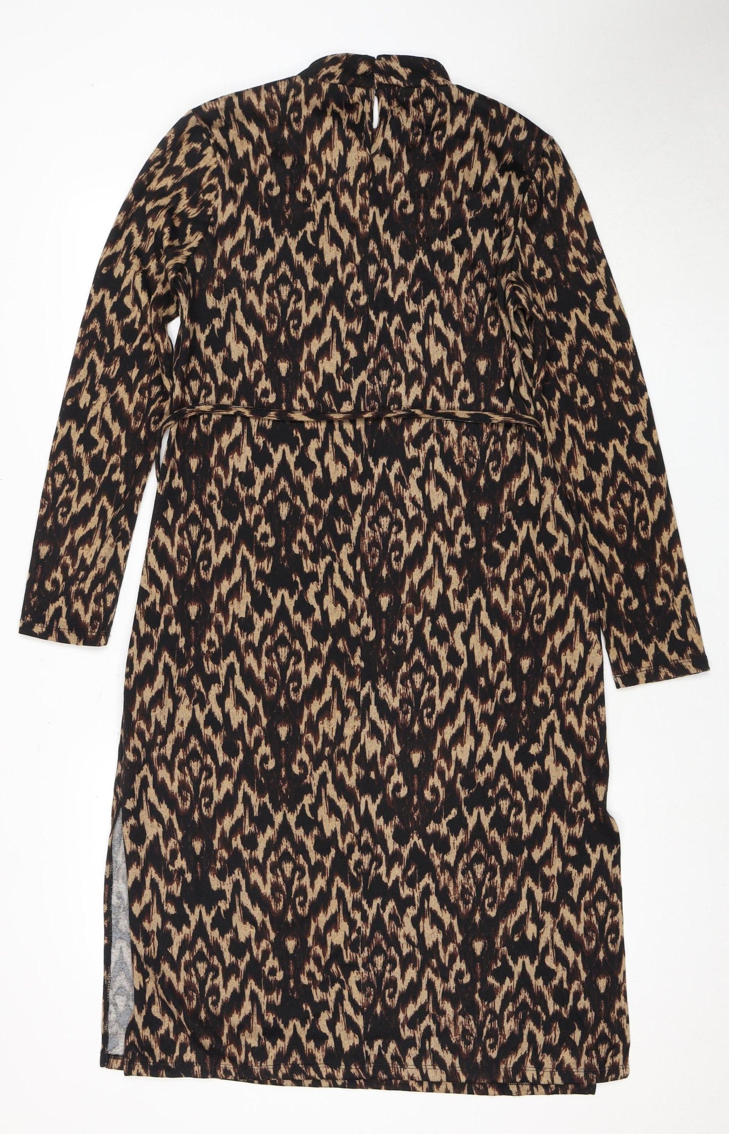 Apricot Women's Black Beige Animal Print Keyhole Dress - Size 12