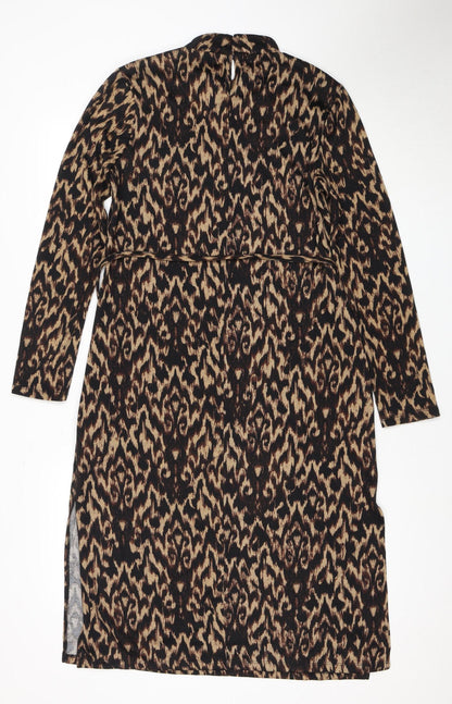 Apricot Women's Black Beige Animal Print Keyhole Dress - Size 12