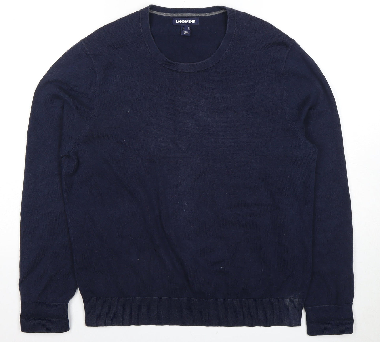 Lands' End Men's Blue Crew Neck Cotton Pullover M