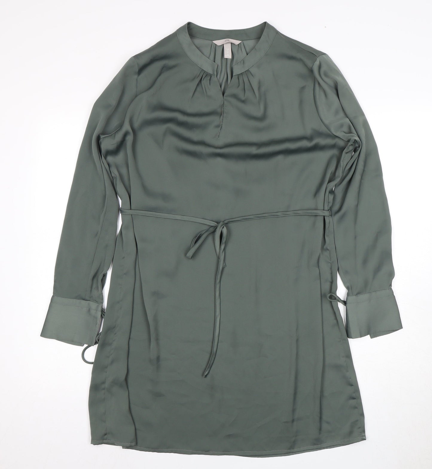 H&M Women's Green Shirt Dress - Size L, Elegant and Chic