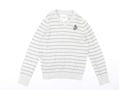 Abercrombie & Fitch Men's Grey Striped Pullover Jumper L