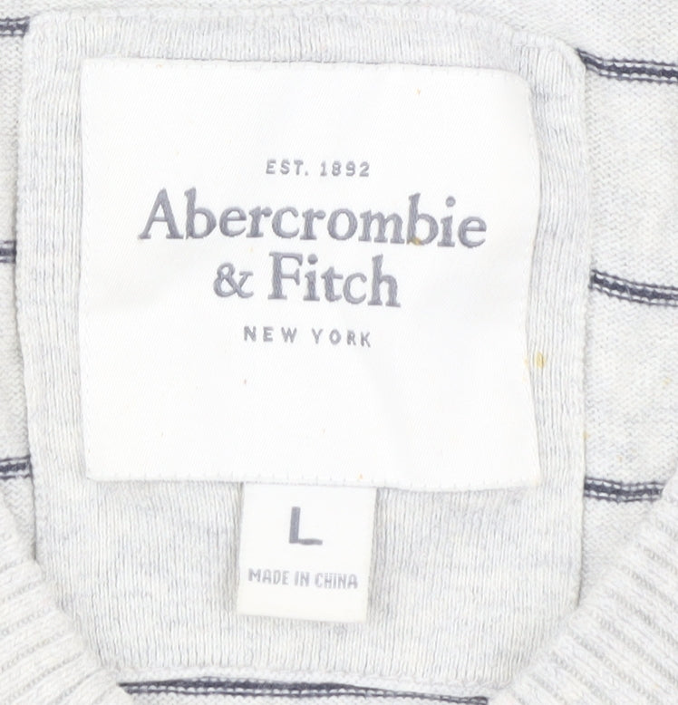Abercrombie & Fitch Men's Grey Striped Pullover Jumper L