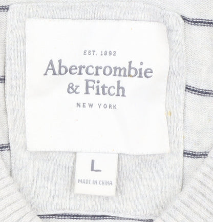Abercrombie & Fitch Men's Grey Striped Pullover Jumper L